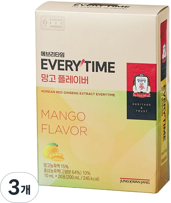 에브리타임 정관장 망고 플레이버 20p, 3개, 200ml - 쿠팡