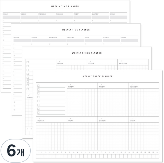 데얼스 A5 스케줄러 위클리체크 2p + 위클리타임 2p, 혼합 색상, 6개