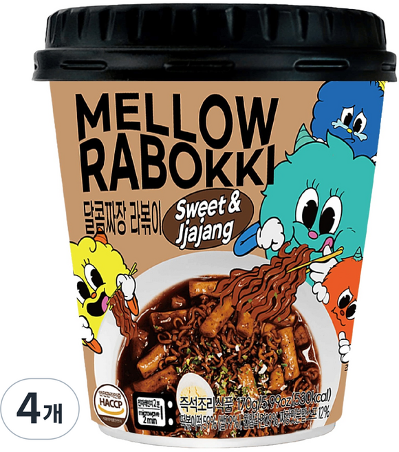 멜로우빈 멜로우 달콤 짜장 라볶이, 170g, 4개