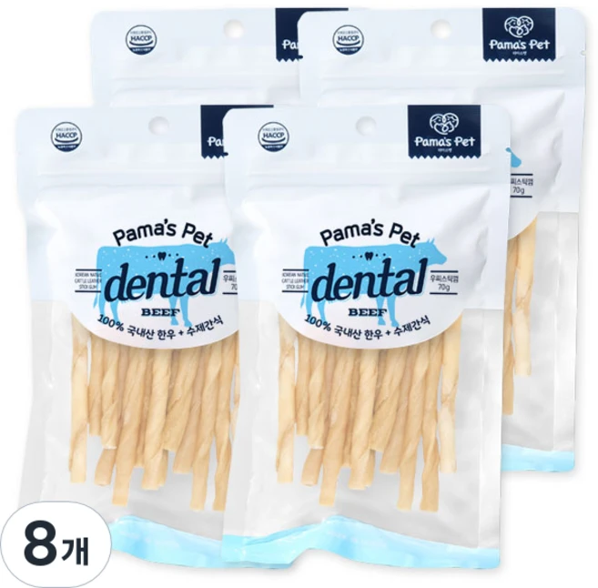파마스펫 반려견 우피 스틱 껌 간식, 소고기맛, 70g, 8개 - 쿠팡