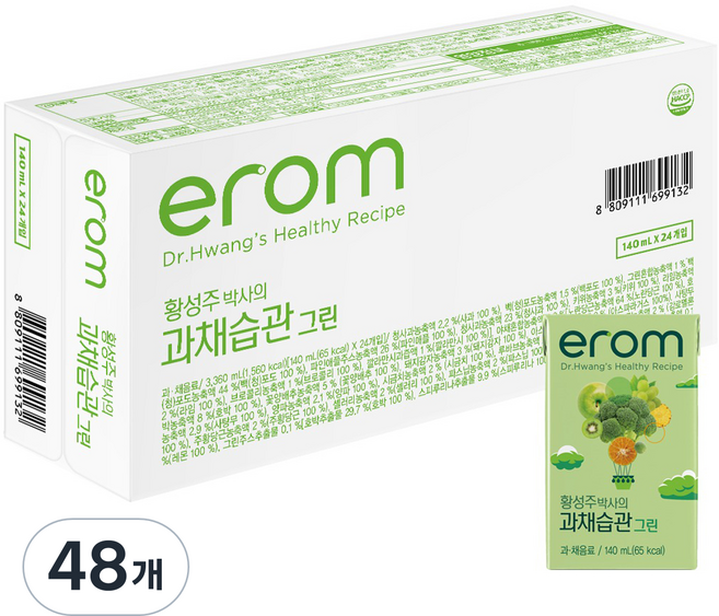 이롬 과채습관 그린, 140ml, 48개