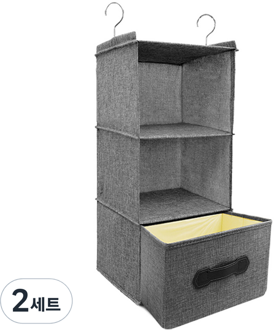 하늬통상 옷걸이 행잉오거나이저 3칸 + 서랍 세트, 2세트, 그레이