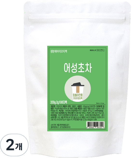 아이앤티 어성초차 티백 텀블러용, 2개, 100개입, 2g