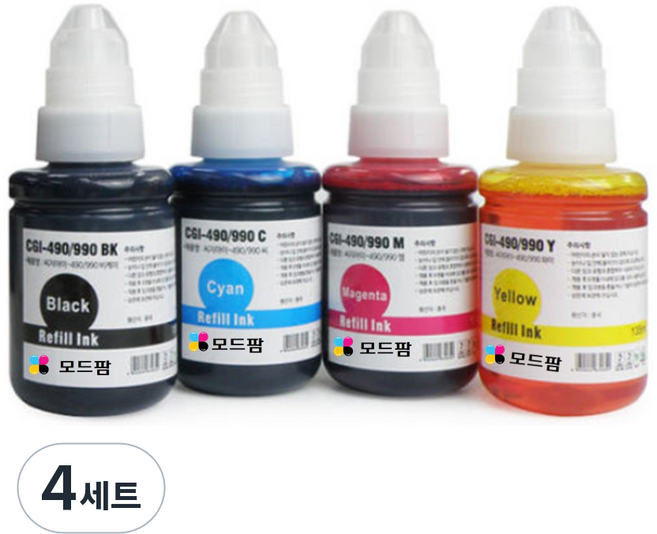 모드팜 GI-990 리필 잉크 4종, 검정, 노랑, 빨강, 파랑, 4세트