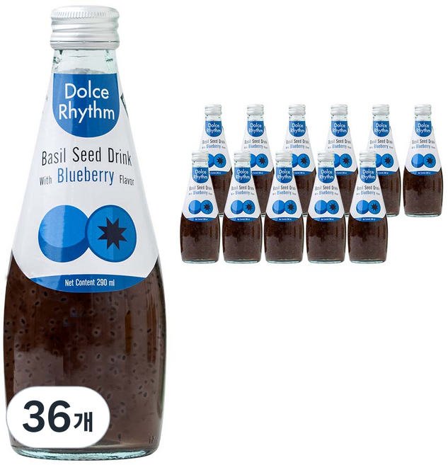 돌체리듬 바질씨드 드링크 블루베리맛, 290ml, 36개
