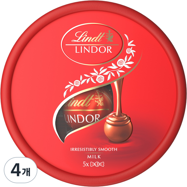 Lindt 瑞士蓮 Lindor球 牛奶 5入, 4個, 62.5g
