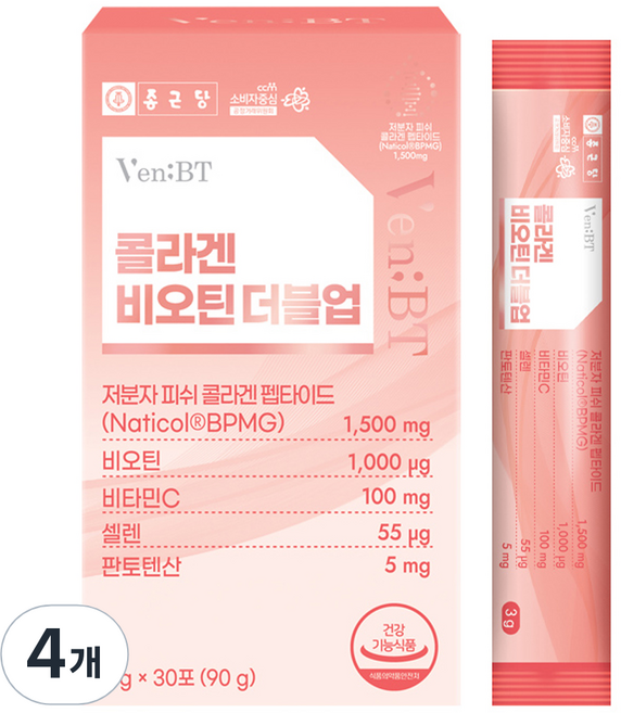 종근당 벤비티 콜라겐 비오틴 더블업 30P, 90g, 4개