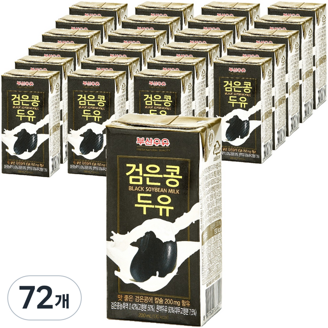 부산우유 검은콩 두유, 72개, 200ml