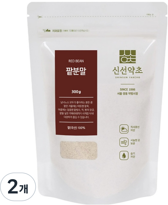 신선약초 국내산 팥가루 분말 파우더 국산팥 100% 곡물가루 베이킹요리재료, 300g, 2개