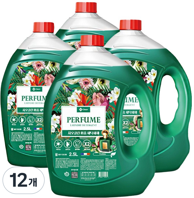 지오클린 퍼퓸 플로럴향 세탁세제 본품, 12개, 2.5L