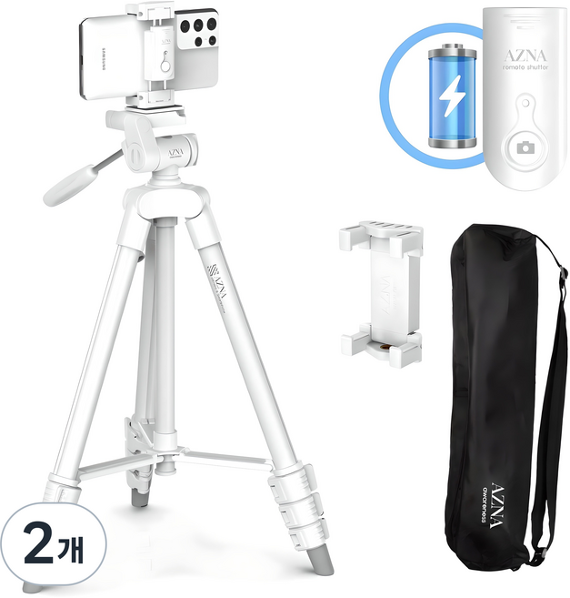 아즈나 카메라 스마트폰 삼각대 리모컨 세트, SR-1, 화이트, 2개
