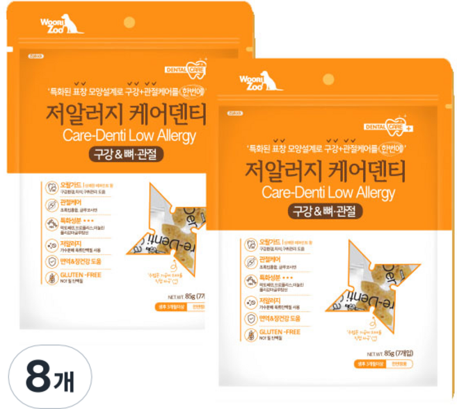 우리주 케어덴티 덴탈껌 7p, 구강 & 뼈 관, 85g, 8개