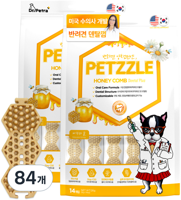 닥터페트라 강아지 펫즐 허니콤 덴탈플러스껌, 마누카꿀맛, 9g, 84개