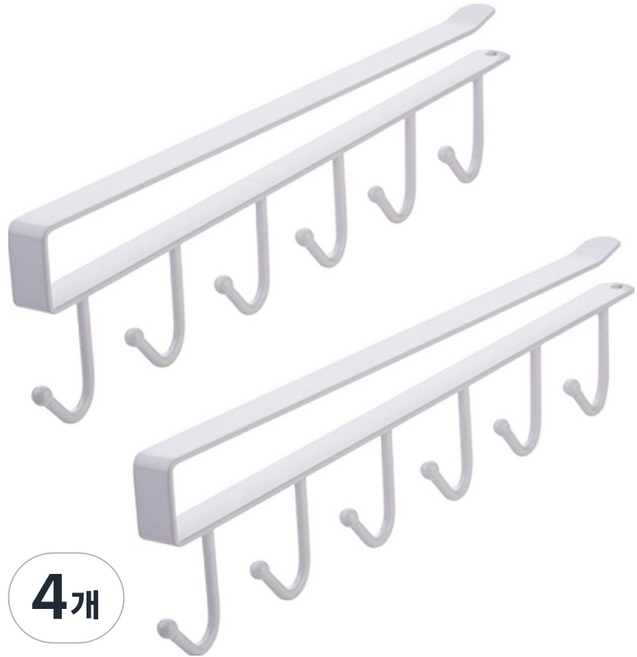 코지웰 옷장 정리 후크 캐비닛 행 후크 다용도 정리 수납걸이, 4개, 화이트