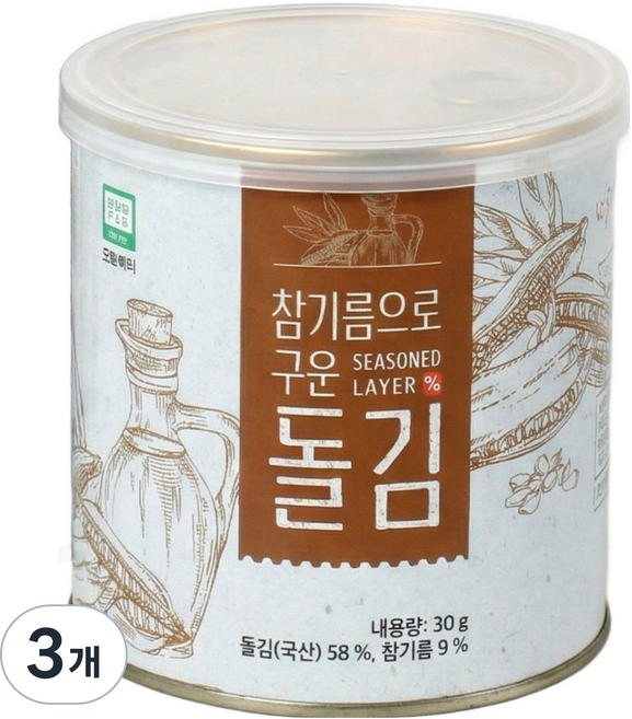자양 참기름으로 구운 돌김, 30g, 3개