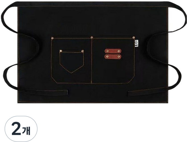 바른리빙 캔버스 카페 주방 허리 앞치마, 블랙, 2개