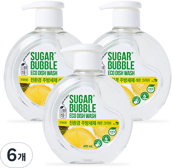 슈가버블 친환경 주방세제 레몬 크러쉬, 470ml, 6개