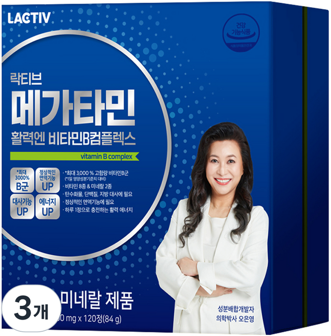 락티브 메가타민 활력엔 비타민B 컴플렉스, 120정, 3개