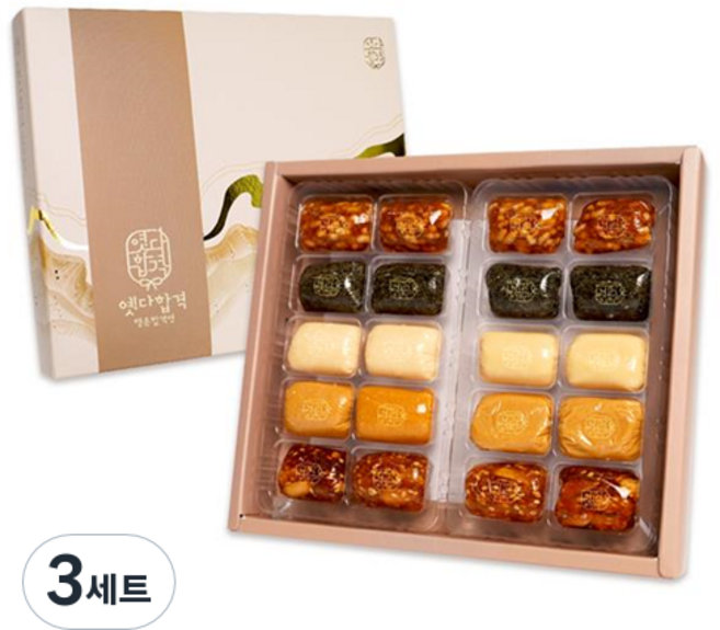 행운합격엿 옛다합격 사각엿 대형 5종 x 4p + 메세지카드 선물세트 240g, 3세트