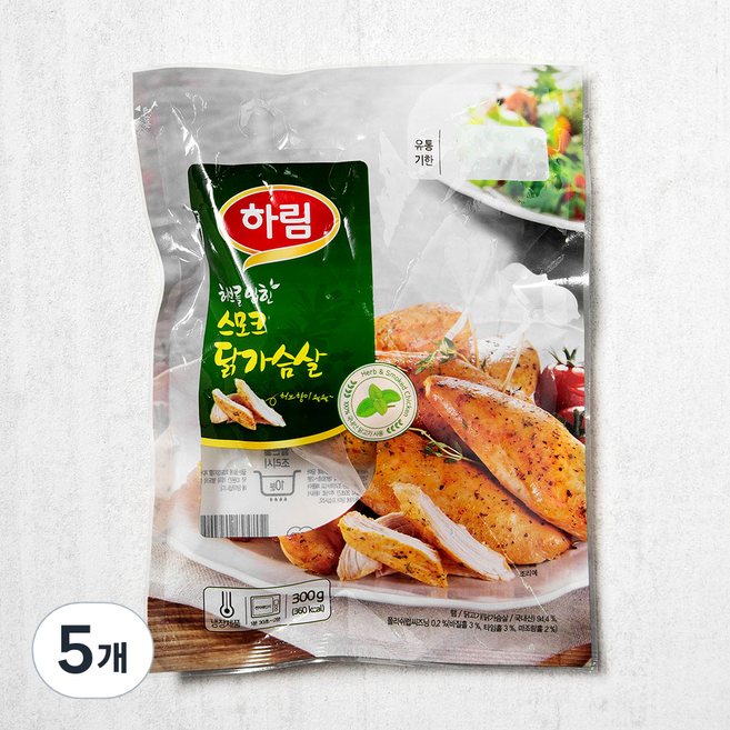하림 허브 스모크 닭가슴살, 300g, 1개입, 5개