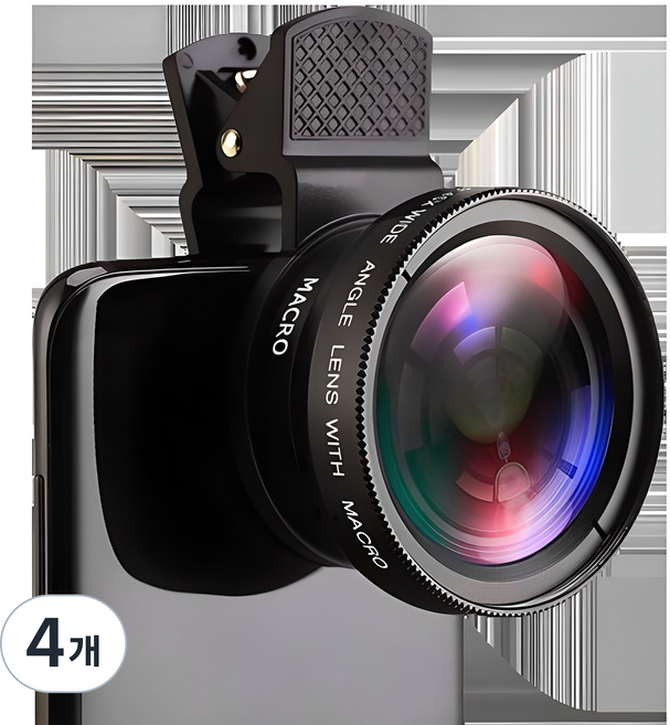 클램프 휴대폰 광각렌즈 스마트폰광각렌즈 37MM 0.45X 49UV, 4개, 블랙