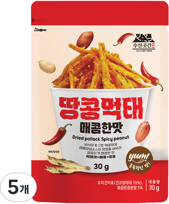 수산곳간 고소한 땅콩을 버무린 땅콩먹태 매콤한 맛, 30g, 5개