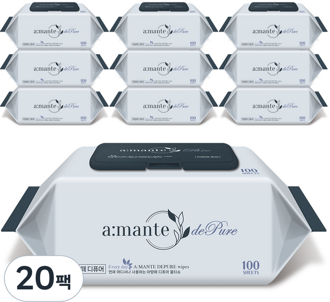 아망떼 디퓨어 엠보싱 물티슈 캡형, 50g, 100매, 20개