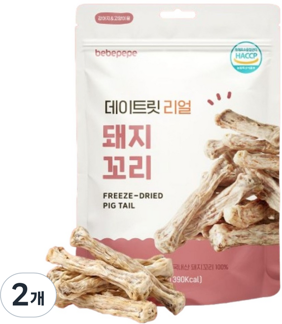 베베페페 강아지 국내산 원물 100% 동결건조 데이트릿 리얼 간식, 95g, 2개, 돼지꼬리