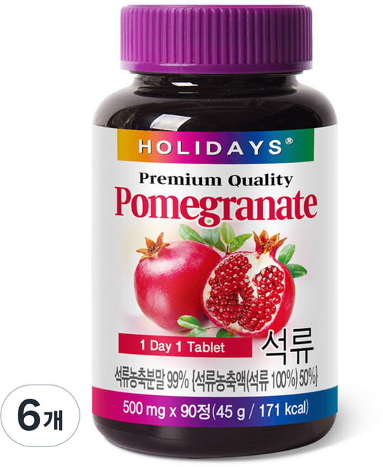 홀리데이즈 프리미엄 석류 타블렛 90정, 45g, 6개