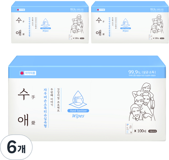 자우버 수애 손소독 티슈 실속형, 6개, 100개입, 4000mg