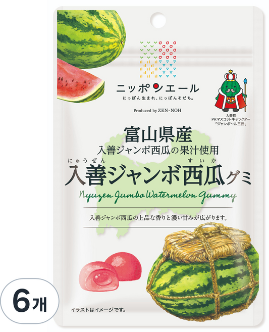 닛폰에일 JA전농젤리 토야마 뉴젠점보수박 구미, 40g, 6개