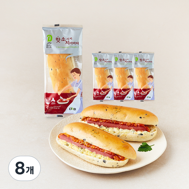 디엔비 핫소시지 치아바타, 110g, 8개, 1개입