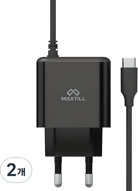 맥스틸 25W C타입 일체형 PPS 초고속 충전 케이블 GM-TCW25C, 2개, 블랙