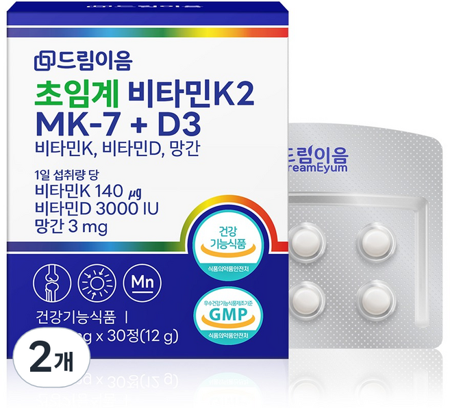 드림이음 초임계 비타민k2 메나퀴논 MK-7+D3 12g, 2개, 30정