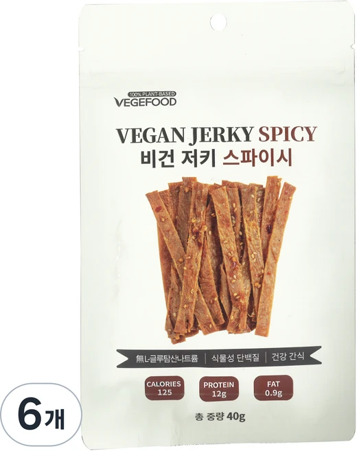 베지푸드 비건 저키 스파이시 육포, 40g, 6개 - 쿠팡