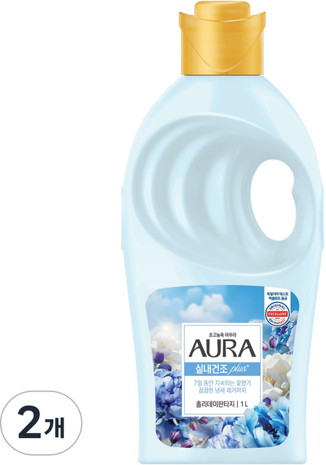 아우라 실내건조 초고농축 섬유유연제 홀리데이판타지 본품, 1L, 2개