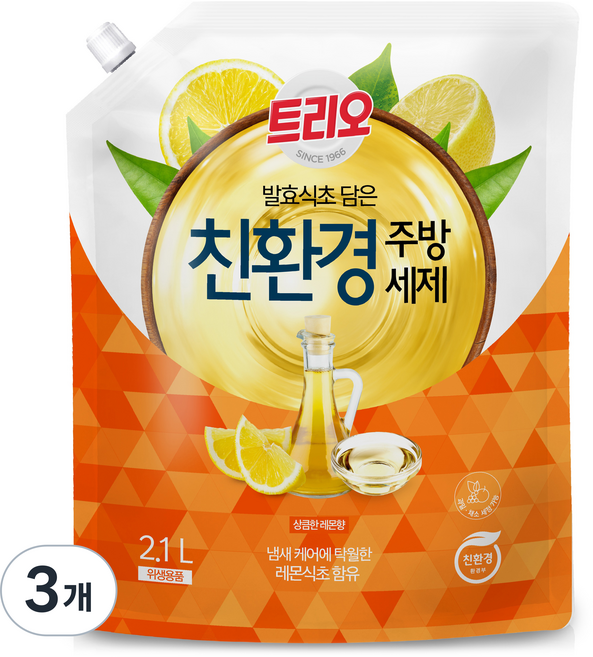 트리오 발효식초 담은 친환경 주방세제, 2.1L, 3개