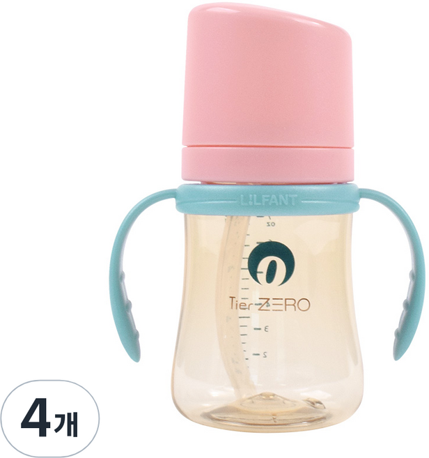 릴팡 티어제로 슈퍼소프트 양손 PPSU 빨대컵, 200ml, 4개, 샤인핑크