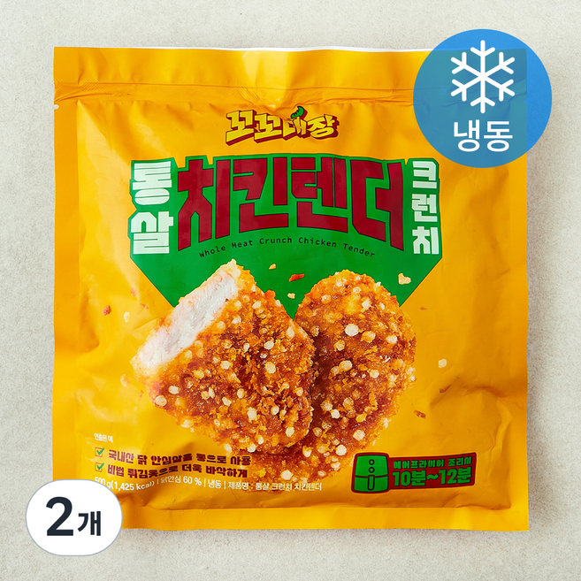 꼬꼬대장 통살크런치 치킨텐더 (냉동), 500g, 2개