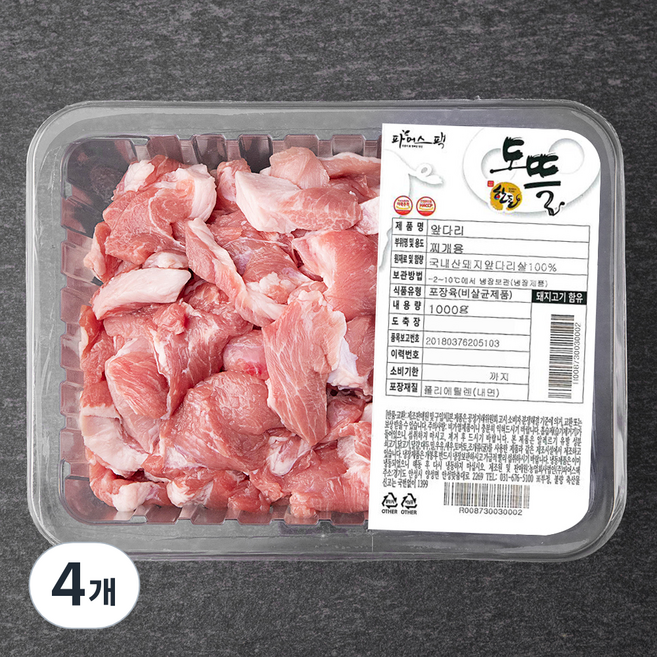 도뜰 파머스팩 한돈 앞다리 찌개용 (냉장), 1000g, 4개