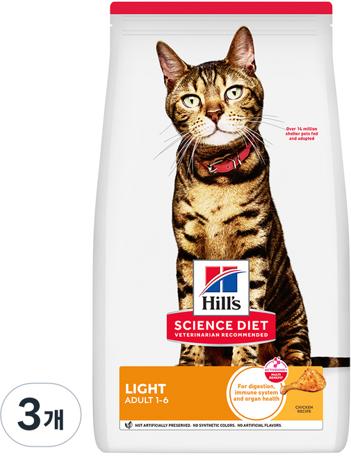 힐스사이언스다이어트 고양이 기능성 사료, 어덜트, 2kg, 3개