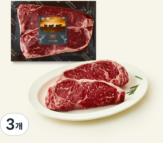 미국산 프라임 채끝 스테이크용 (냉장), 500g, 3개