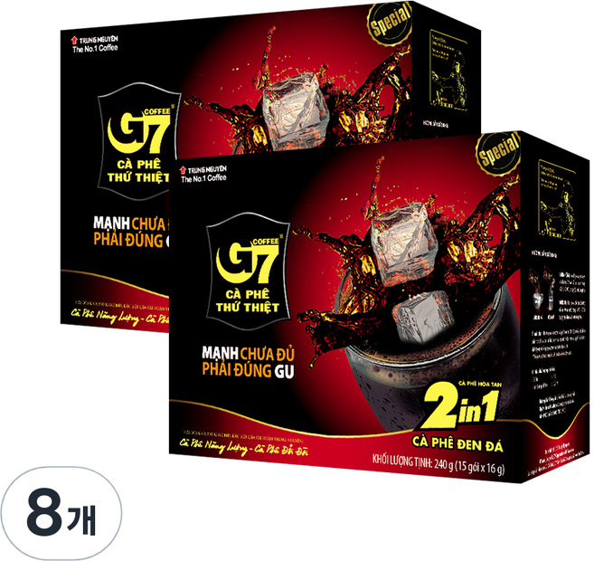 G7 2in1 커피 앤 슈거 인스턴트 커피믹스 내수용, 16g, 15개입, 8개