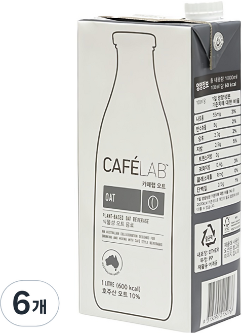서브큐 카페랩 오트 음료, 1L, 6개