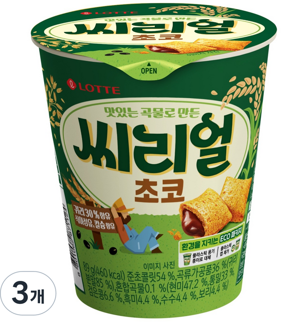 롯데웰푸드 씨리얼 초코 컵, 89g, 3개