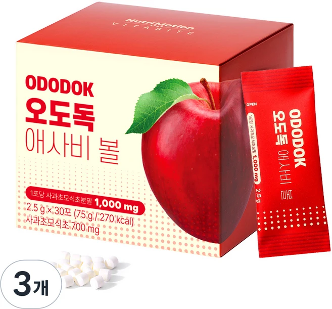 뉴트리모션 비타바이트 오도독 애사비볼 애플사이다비니거 사과초모식초 30p, 3개, 30회분 - 쿠팡