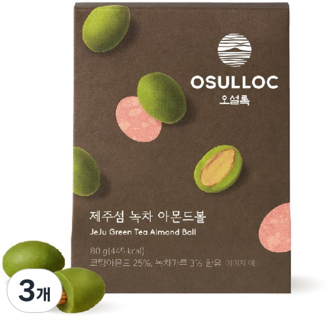 오설록 제주섬 녹차 아몬드볼, 80g, 3개