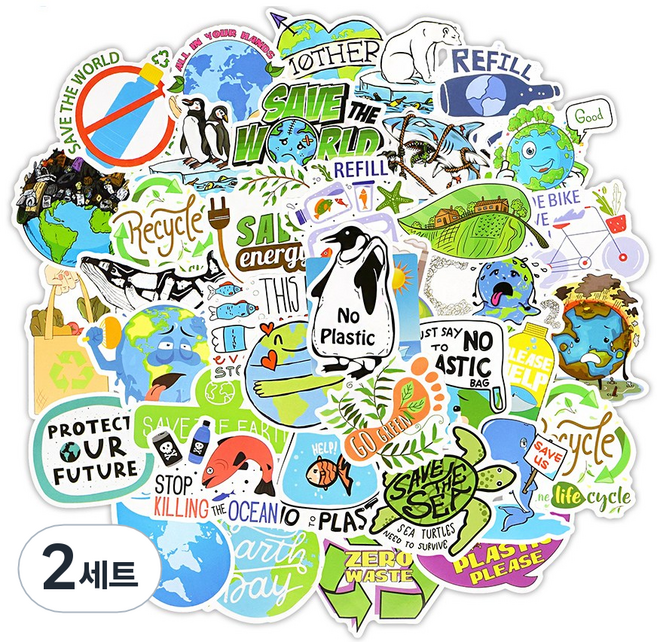 빅마운트 지구환경 캐리어스티커 50종 세트, 혼합색상, 2세트