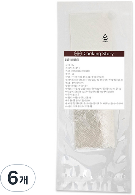 쿠킹스토리 잎새 젤라틴, 20g, 6개