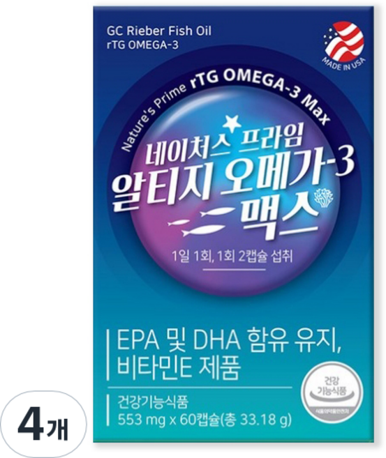 네이처스프라임 알티지 오메가3 맥스 33.18g, 60정, 4개